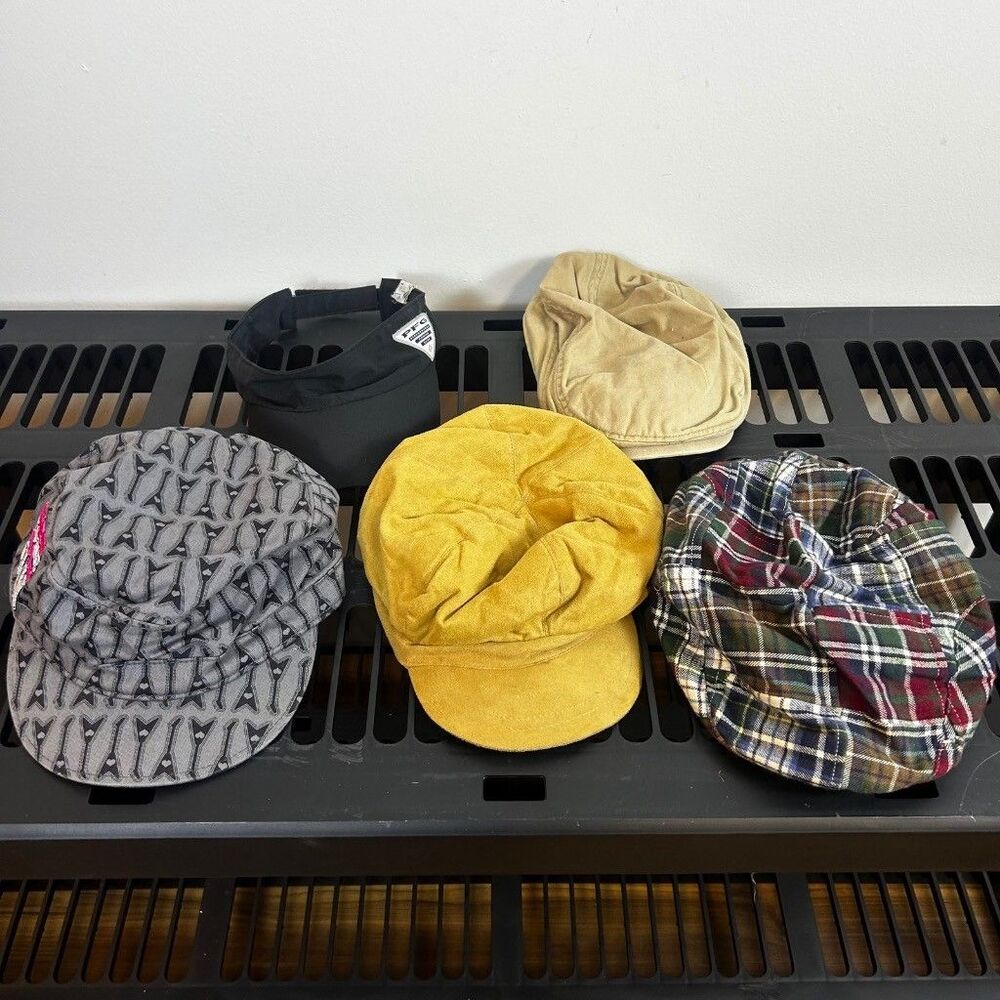 Mens Hat Lot of 5 Columbia PFG Visor Weatherproof Flat Cap Newsboy Suede Plaid